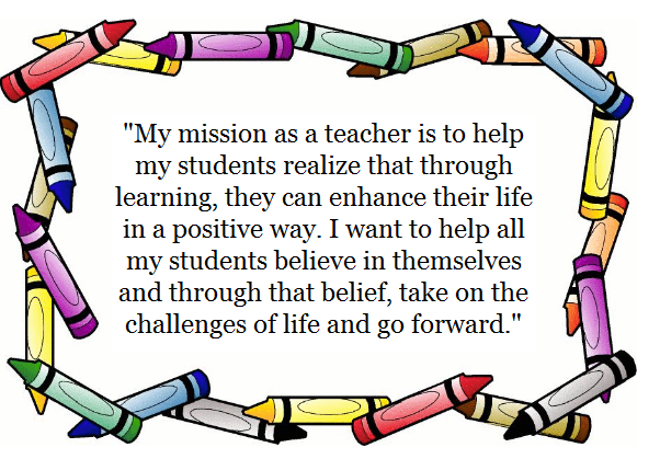 Sample personal mission statements for teachers